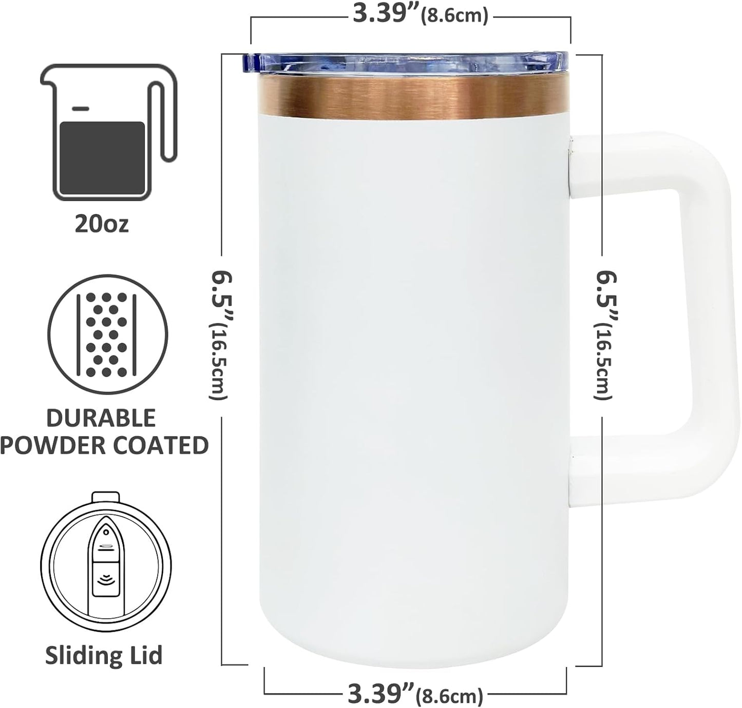 20 oz Insulated Coffee Mug with Lid, 4 Pack Stainless Steel Coffee Tumbler Bulk, Double Wall Vacuum Travel Mug with Handle, Leakproof Powder Coated Coffee Cups for Hot and Cold Drinks (White,4 pack)