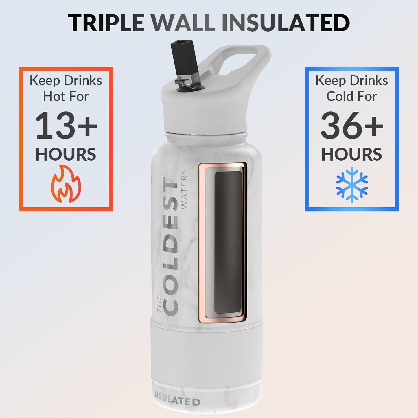 Coldest Insulated Water Bottle with Straw Lid - Stainless Steel Metal Insulated Bottle for Men & Women (Marble White, 32 oz)