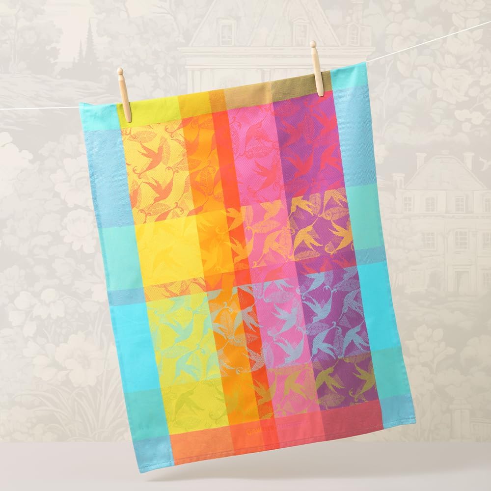 Garnier Thiebaut Mille Colibris Tor Antilles (One Thousand Hummingbirds) French Kitchen Towel 22"x30", Cotton, Jacquard
