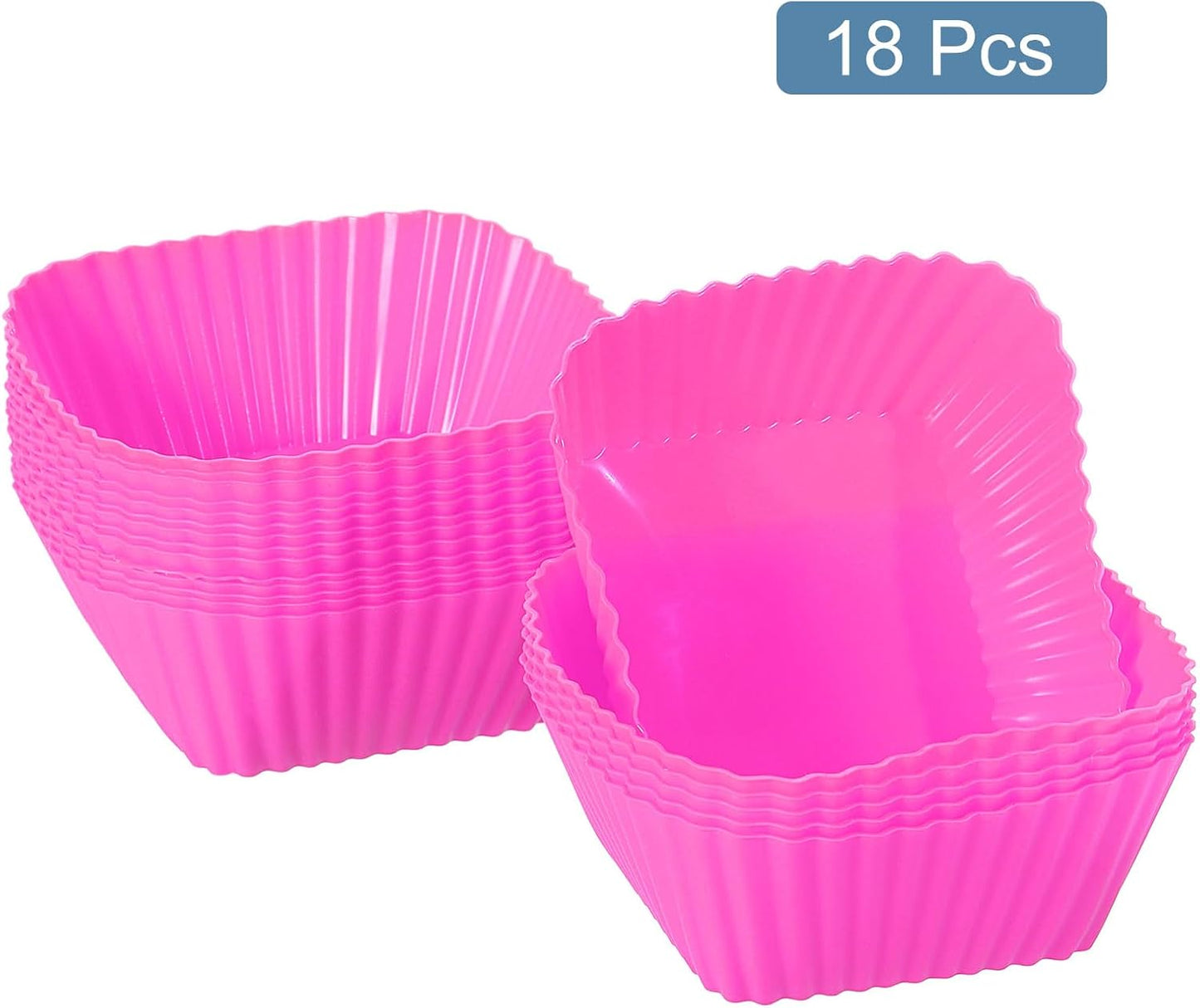 uxcell 18Pcs Silicone Cupcake Baking Cups, Silicone Muffins Liners Non-Stick Square Baking Cups, for Cooking Eggs Baking Muffins and Make a Cake(Rose Red)