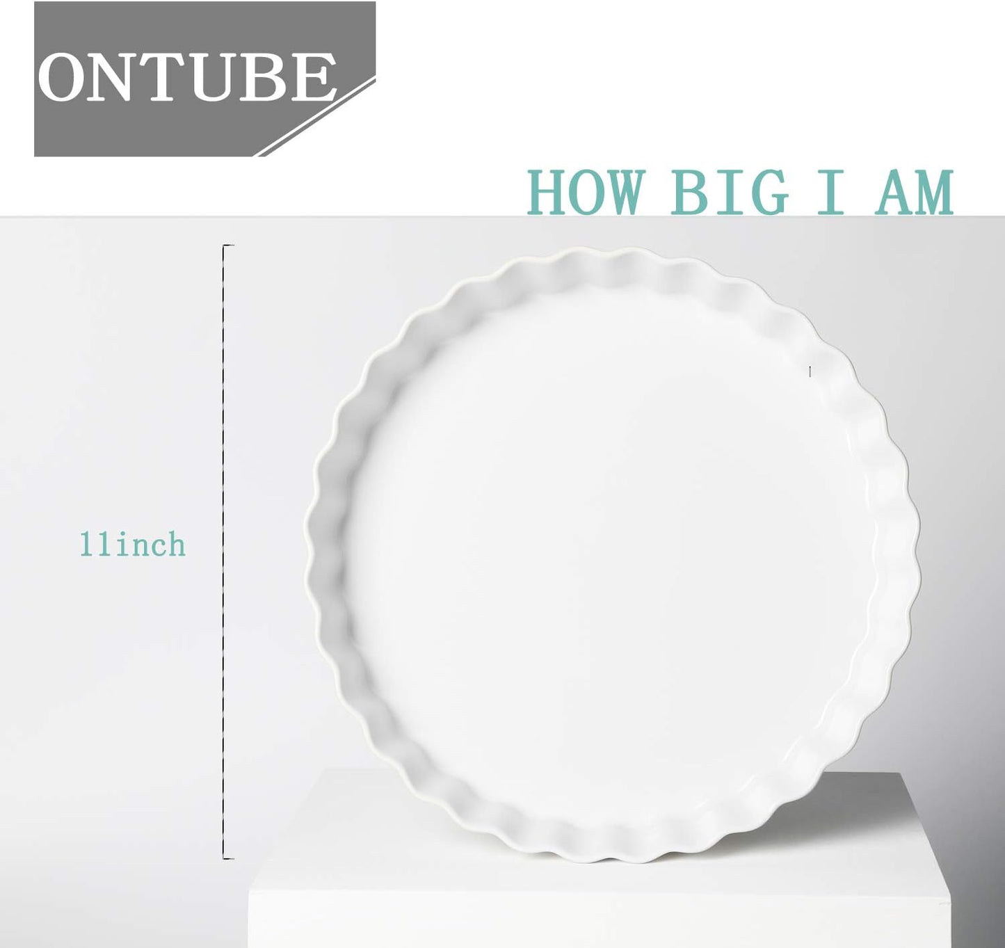 ONTUBE Pie Pans 11 Inches Ceramic Quiche Pans, Round Pie Tins for Baking,Oven Safe, Set of 2 (White)