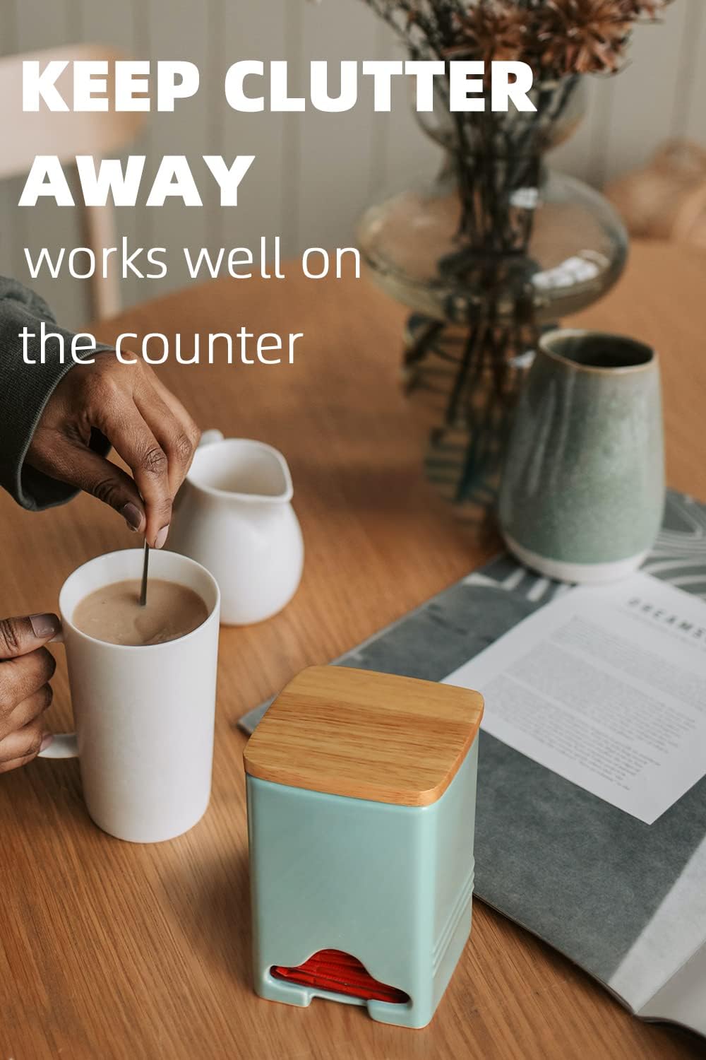 Ceramic Tea Bag Storage Organizer Caddy Holder with Lid (Turquoise)