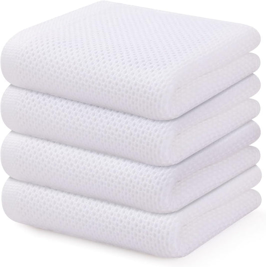 Kitinjoy 100% Cotton Waffle Weave Kitchen Towels, 4-Pack Super Soft and Absorbent Dish Towels for Drying Dishes, Kitchen Hand Towels, 13 in x 28 in, White