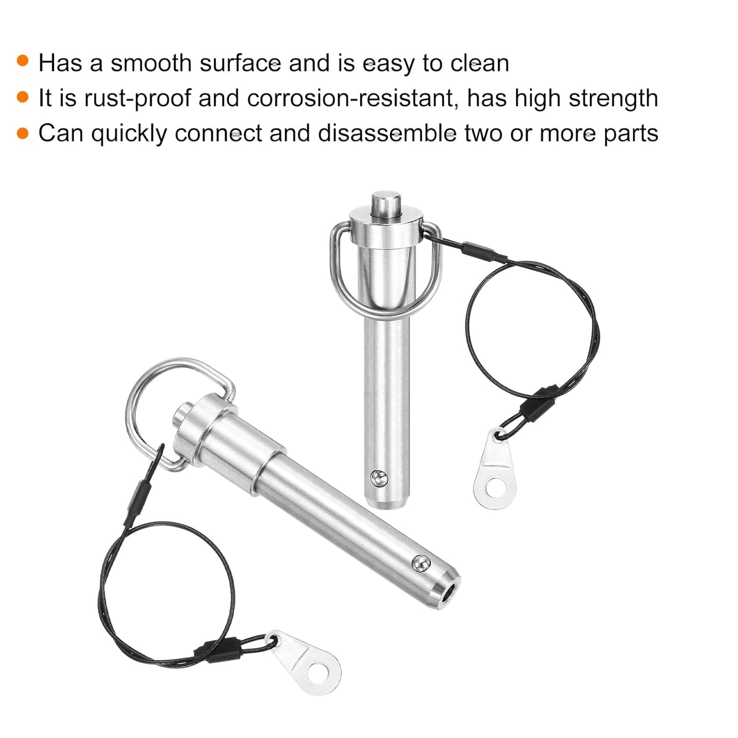 uxcell 2 Pcs Quick Release Pin, 1/2" x 1.77"(Dia. x L) Push-Button Ball Locking Pin 304 Stainless Steel Ring Handle Locking Pin with Wire for Audio Bimini Top Marine, Silver