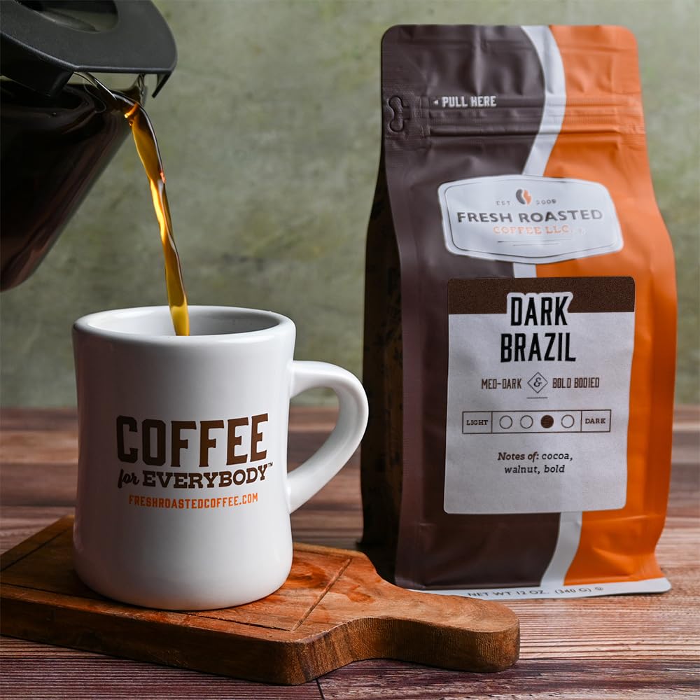 Fresh Roasted Coffee, Dark Brazil, 12 oz, Med-Dark Roast, Kosher, Whole Bean