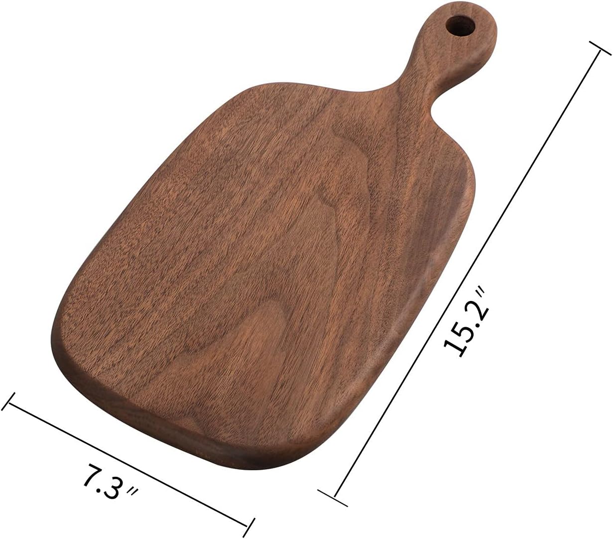 Muso Wood Small Cutting Board with Handle, Walnut Wooden Chopping Boards for Bread, Vegetables & Fruits, Dinner Cheese Board with Hole(15.2x7.3 Inches)