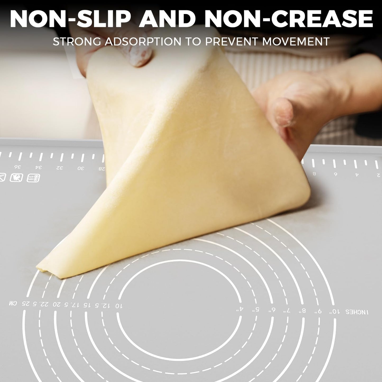 Silicone Baking Mat 28" x 20", Extra Thick Dough Rolling Mat with Measurements and Edge Heightening, Non-stick Food Grade Silicone Pastry Mat for for Pastry, Bread, Cookies, Pizza, Fondant, Pasta