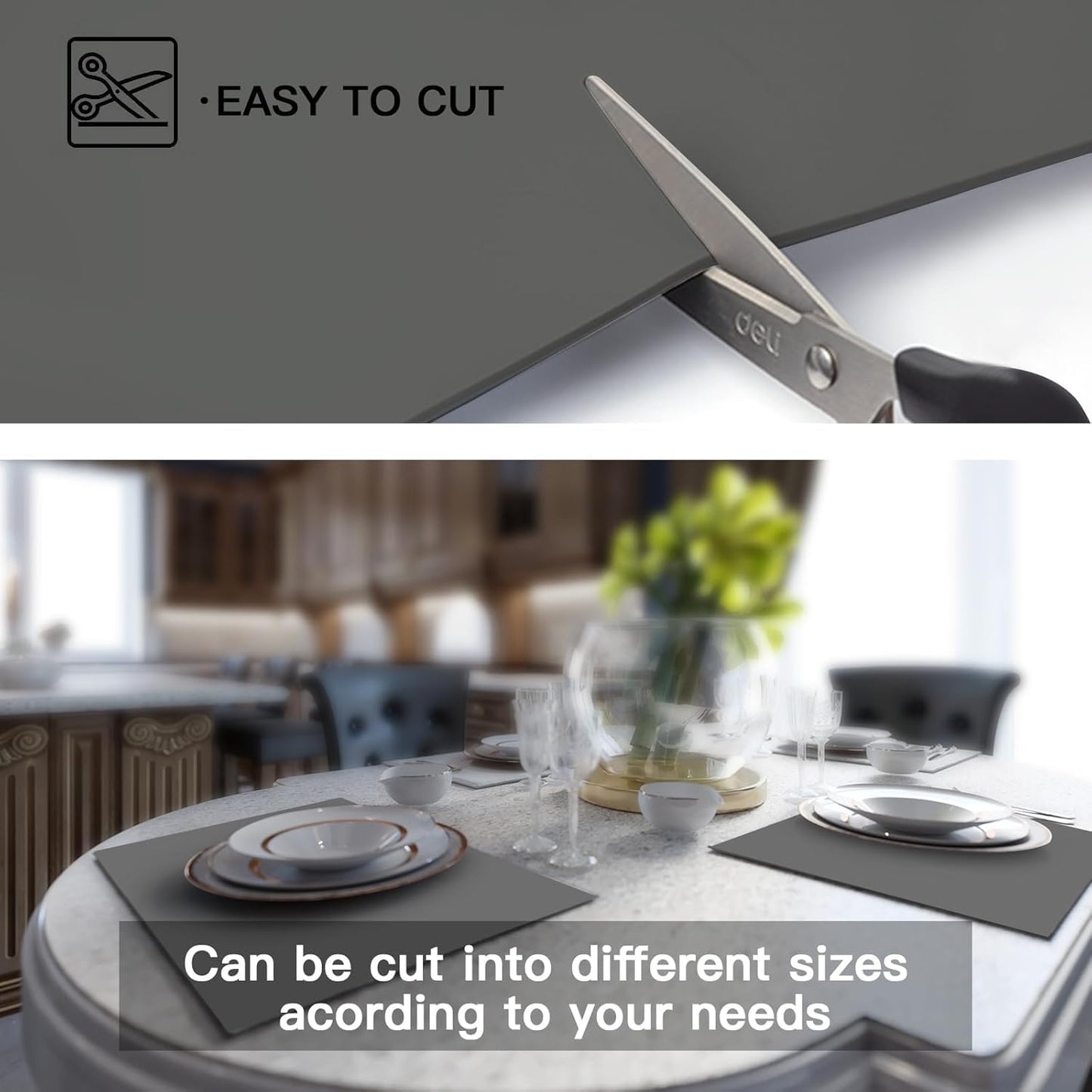 2MM Thick Silicone Countertop Mat, 23.6"x 23.6" Silicone Mats for Kitchen Counter, Nonslip Heat Resistant Mat, Large Kitchen Counter Mats, Waterproof Countertop Protector, Dark Gray