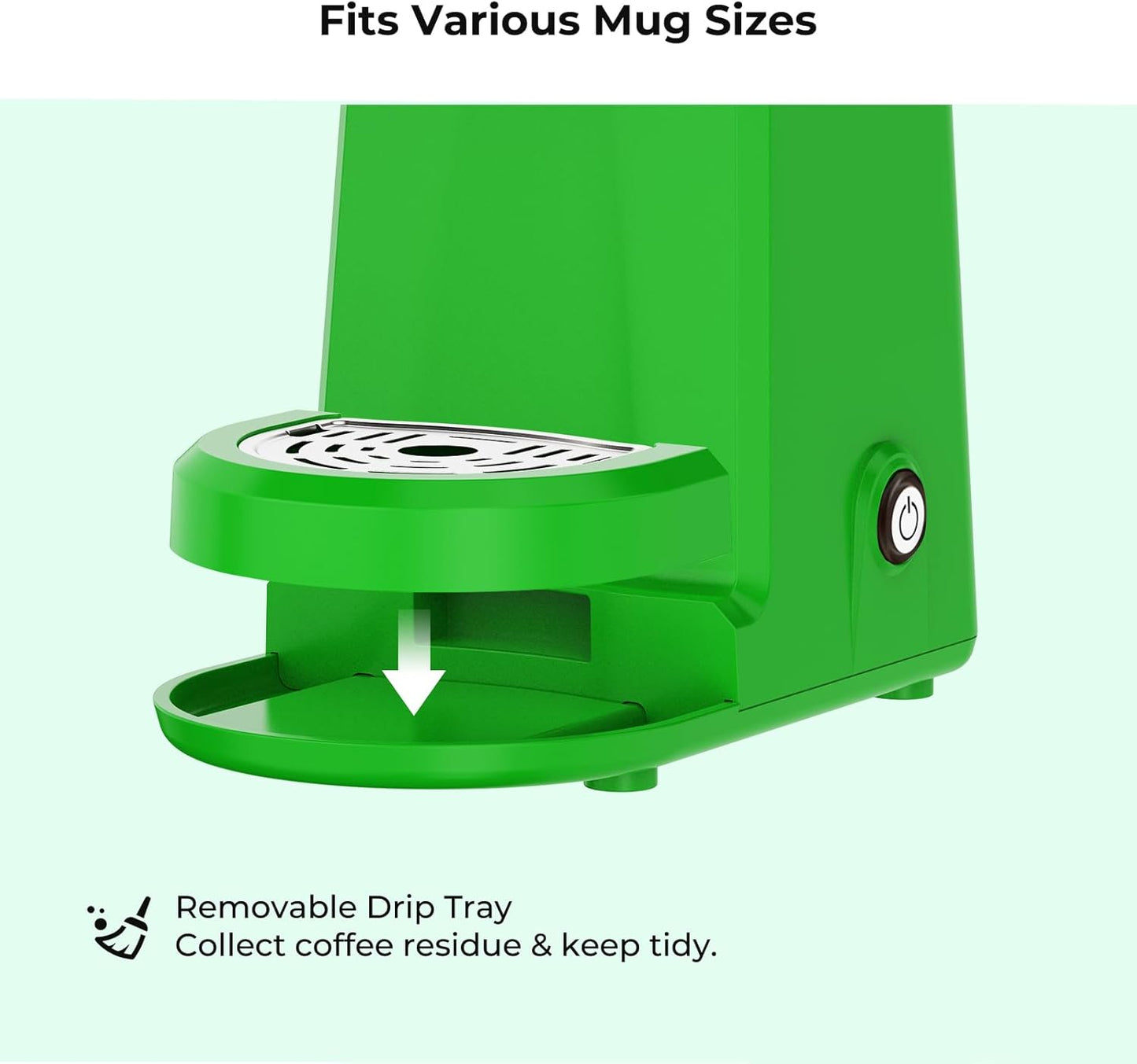 CHULUX Single Serve Coffee Maker, Small Single Cup Coffee Maker for K pod and Ground Coffee, Green