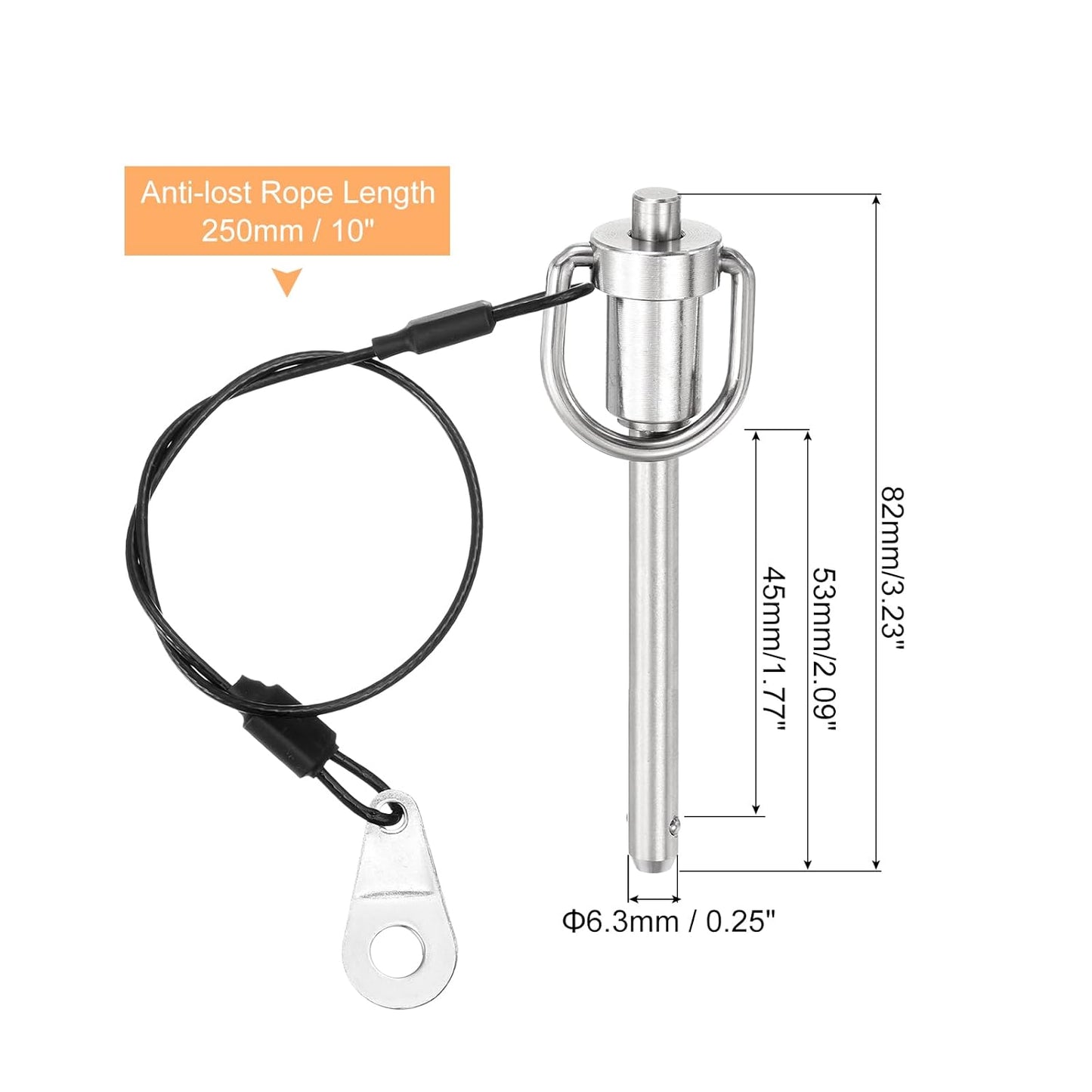 uxcell 1 Pcs Quick Release Pin, 1/4" x 1.77"(Dia. x L) Push-Button Ball Locking Pin 304 Stainless Steel Ring Handle Locking Pin with Wire for Audio Bimini Top Marine, Silver