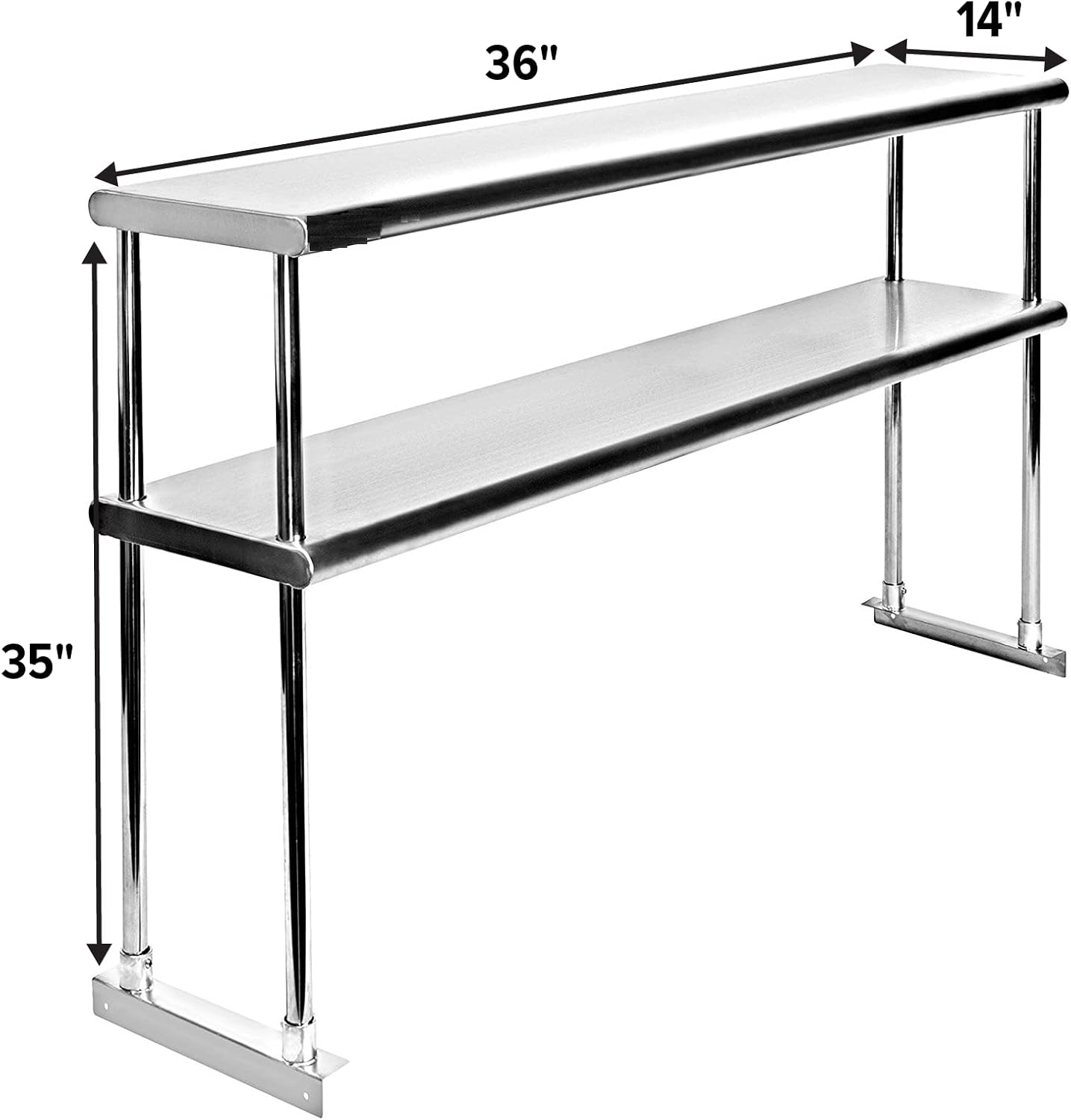 NSF Certified 18 Gauge Heavy Duty Stainless Steel Double overshelf with Brackets for Kitchens, Utility Rooms, Storage, Offices & Home
