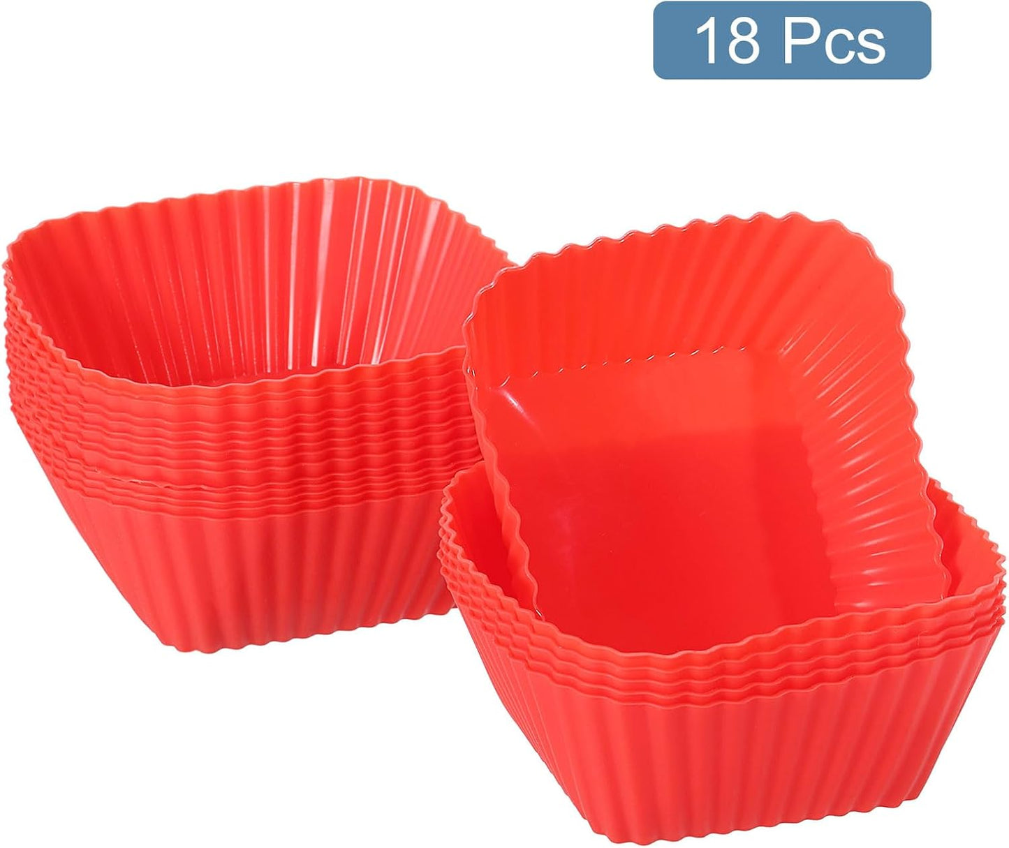 uxcell 18Pcs Silicone Cupcake Baking Cups, Silicone Muffins Liners Non-Stick Square Baking Cups, for Cooking Eggs Baking Muffins and Make a Cake(Red)