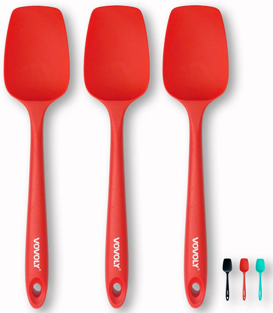 Silicone Spatula Set, High Heat Resistan Rubber Spoon Spatula, Non-Stick Spoonula with Seamless One Piece Design, Flexible Scrapers Baking Mixing Tool,3 Pack,Red