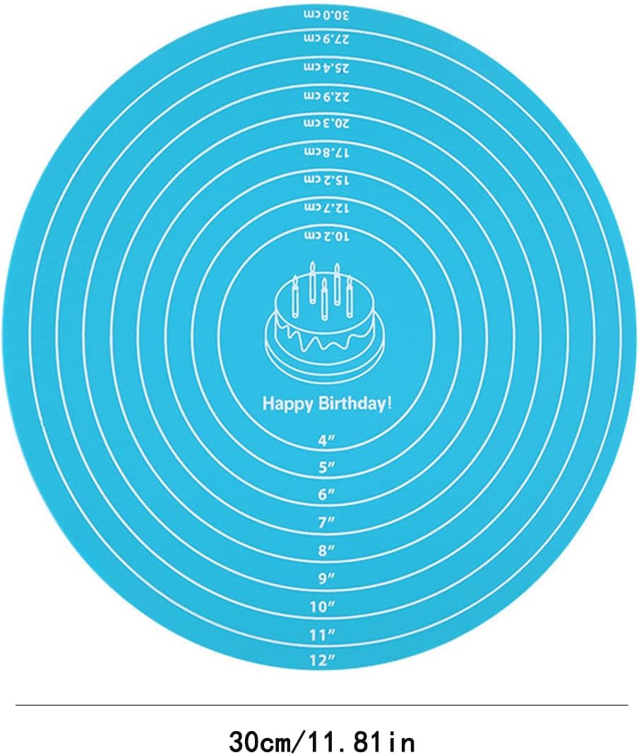 Silicone Baking Mat Cake Mat Silicone Cake Mat Silicone Baking Mat with Measurements for CakeTurntable Stand Non-Stick Heat Resistant Pastry Baking Sheet -Blue