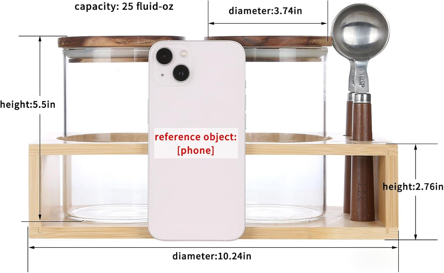 KKC HOME ACCENTS Vacuum Sealed Sugar Coffee Container set with Spoon for Countertop,Glass Sealed Jar Canisters with Wood Lids for Loose Leaf Tea,Sugar,Salt,25 Fluid-oz