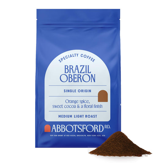 Brazil Oberon Ground Coffee, Medium Light Roast Ground Coffee with Orange Spice & Cocoa, 12 oz Brazilian Coffee Bag, Single Origin from Cerrado, Specialty Coffee for a Bright, Flavorful Brew