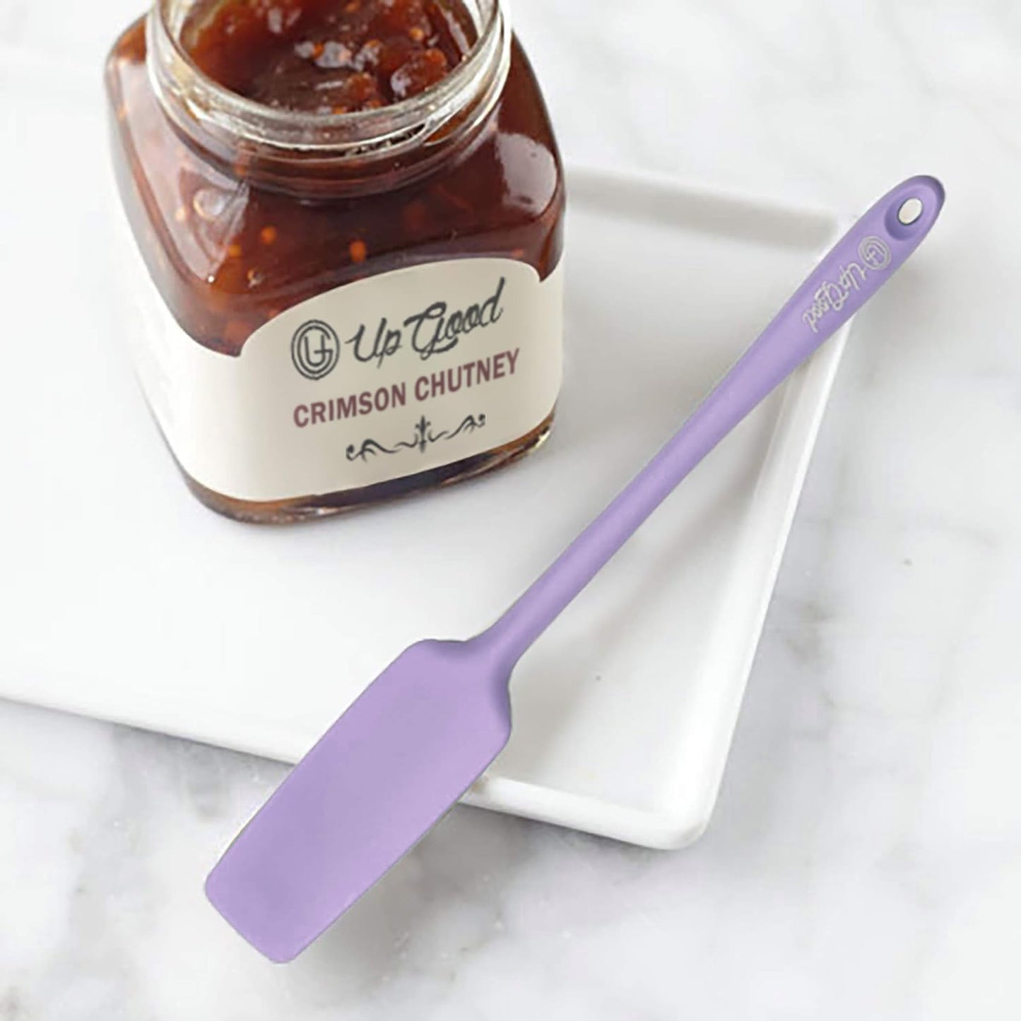 Silicone Jar Spatula | 600F Heat Resistant Non-Stick Rubber Scraper | Perfect for Jars, Smoothies, Blenders | One Piece Utensils | Durable Kitchen Cookware (UpGood Professional Spatulas, Purple)