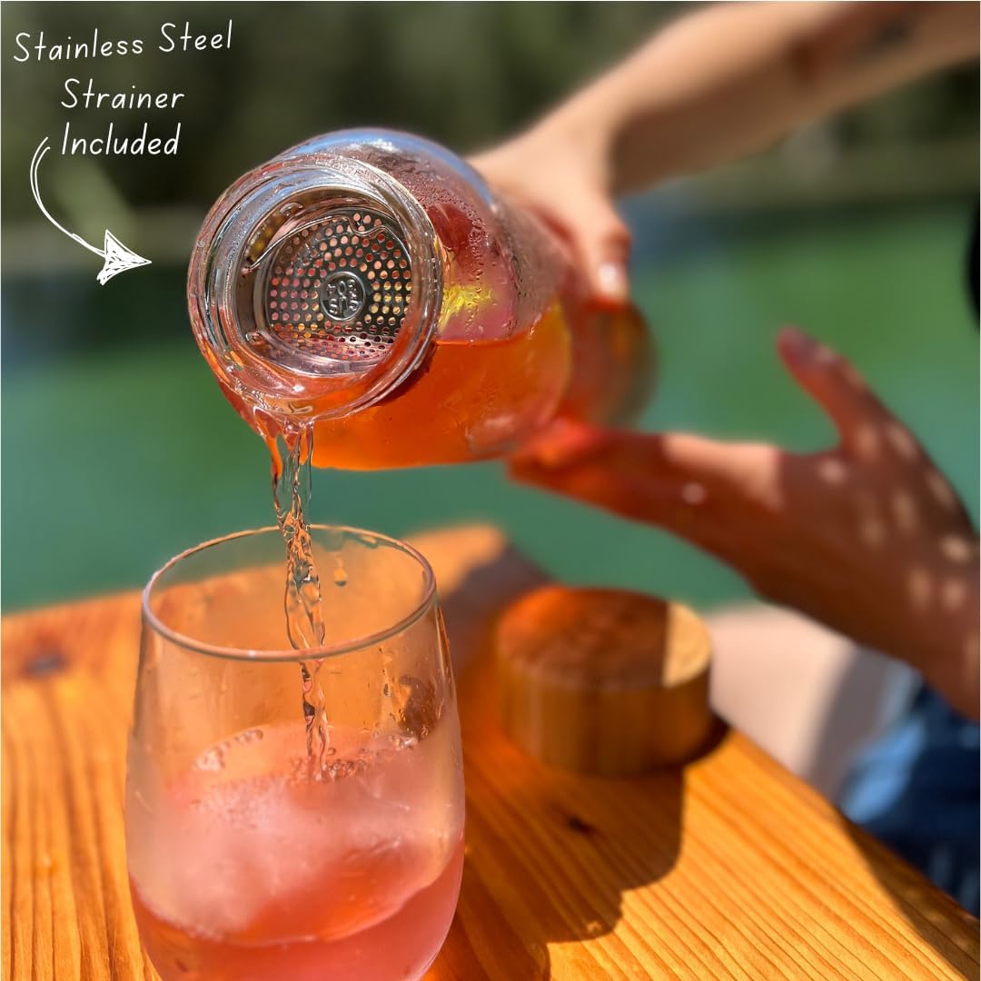 mayu Portable Container Water Bottle With Bamboo Lid - Eco Friendly & BPA Free Borosilicate Glass Infuser Bottle - Leak Free Design - For Storage, Everyday Use And Non-Toxic Hydration - 51oz 1.5L