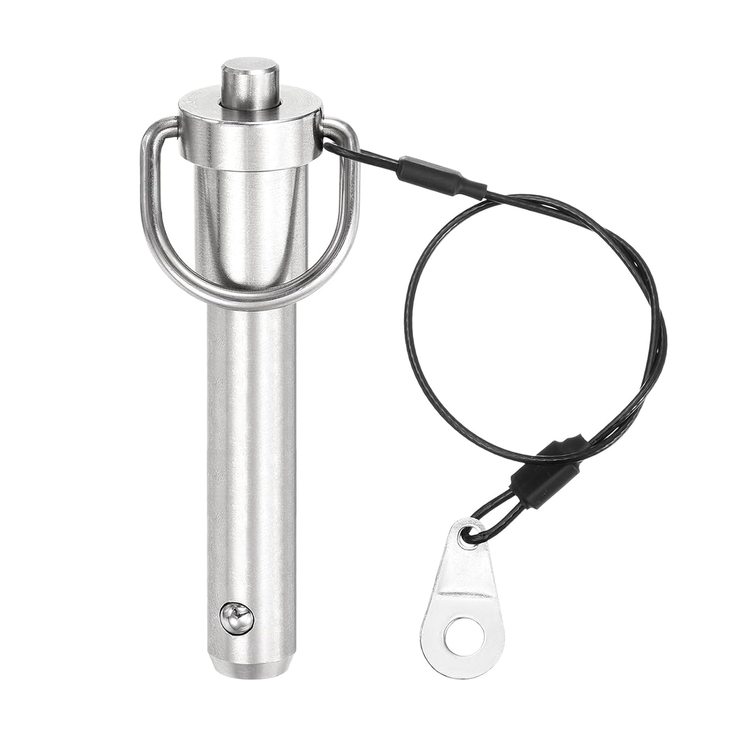 uxcell 1 Pcs Quick Release Pin, 1/2" x 1.77"(Dia. x L) Push-Button Ball Locking Pin 304 Stainless Steel Ring Handle Locking Pin with Wire for Audio Bimini Top Marine, Silver