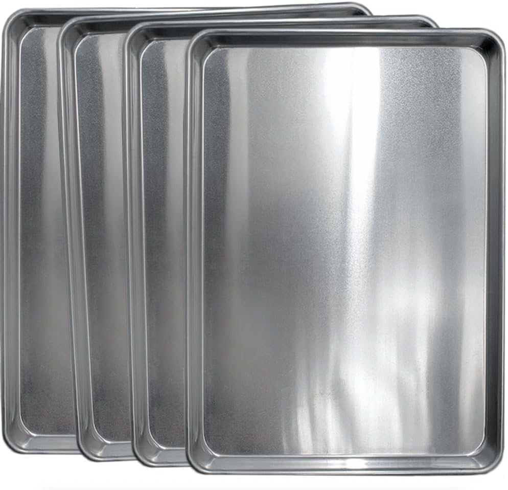 Commerical Quality Cookie Sheet Pan - 4 Pack Aluminum Half Sheet Baking Pan by Saffron & Sage Home Living - This 18x13 Baking Sheet Set is Rust & Warp Resistant, Heavy Duty, of Thick Gauge