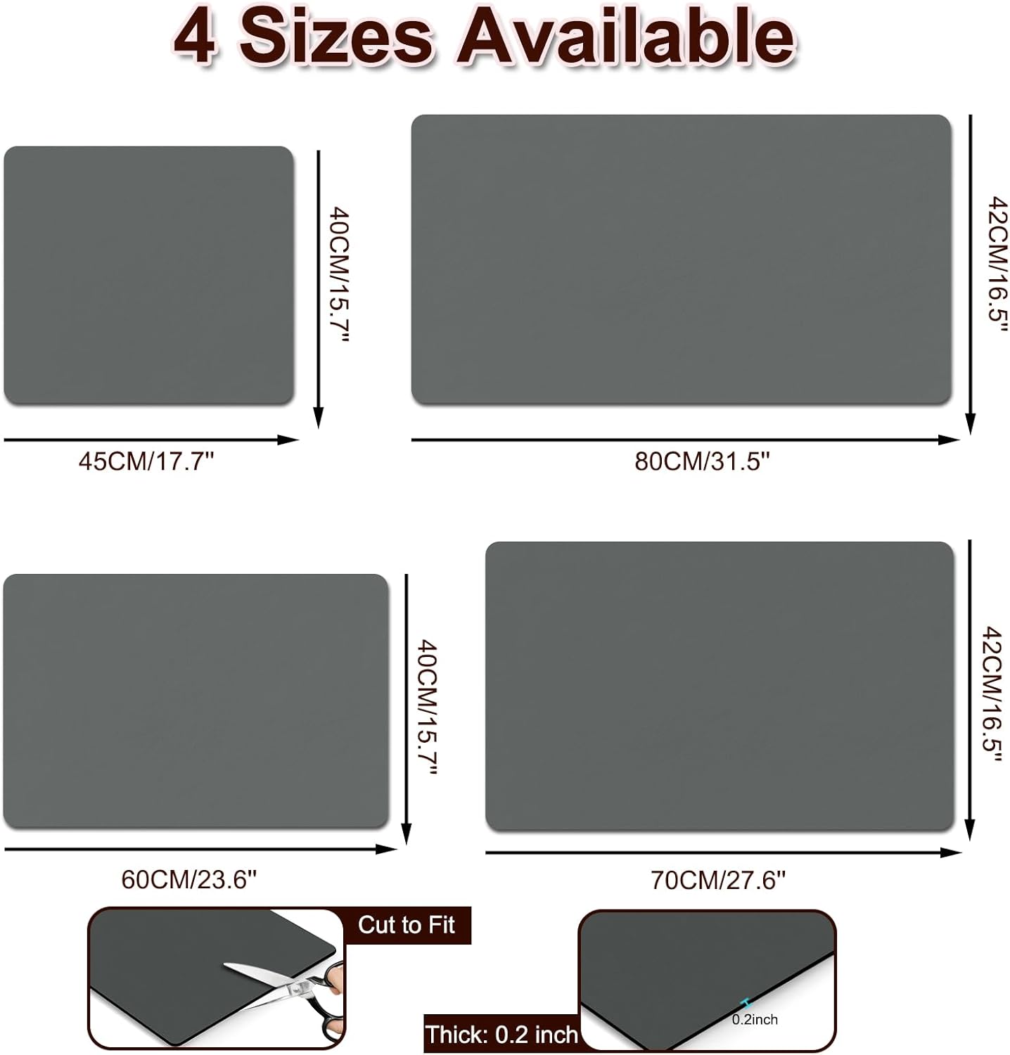 BLESWIN Dish Drying Mat for Kitchen, 15.7'' x 23.6'' Coffee Bar Mat for Countertops, Coffee Station Matt with Non-slip Rubber Backed, Absorbent Dish Dying Mat for Kitchen Counter, Gray