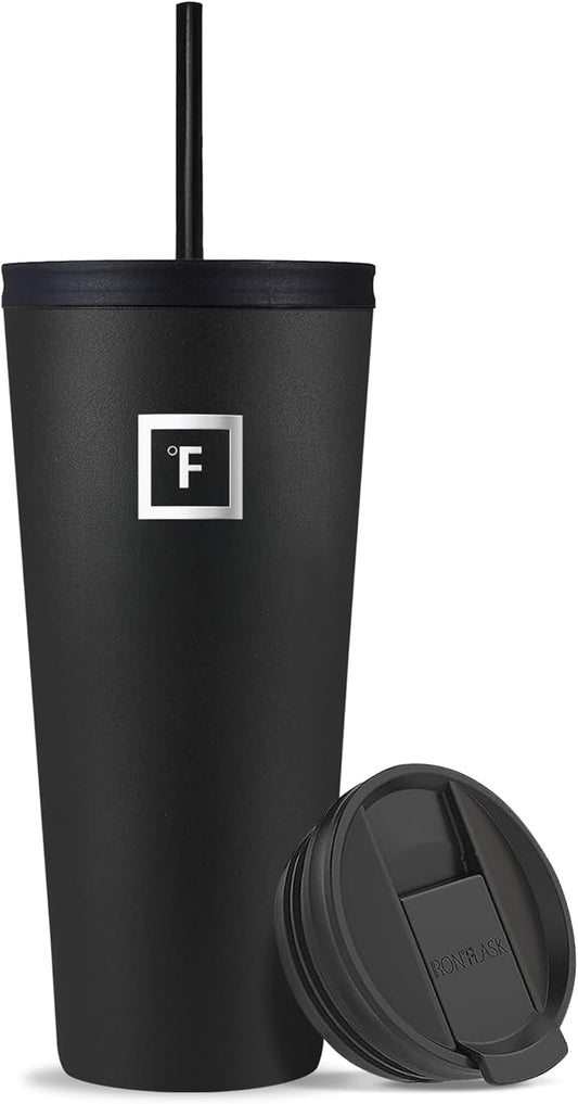 IRON °FLASK Classic Tumbler - Vacuum Insulated Stainless Steel Water Bottle, Double Walled, Drinking Cup, Insulated Travel Mug (Midnight Black, 32 oz Solid Lid)