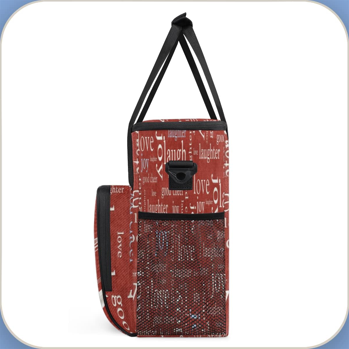 Love Joy Laugh Letter Red Coffee Maker Carrying Bag, Coffee Machine Travel Storage Tote Bag Compatible with K-Mini or K-Mini Plus, Portable Single Serve Coffee Brewer Case with Pockets for K-Cup Pods