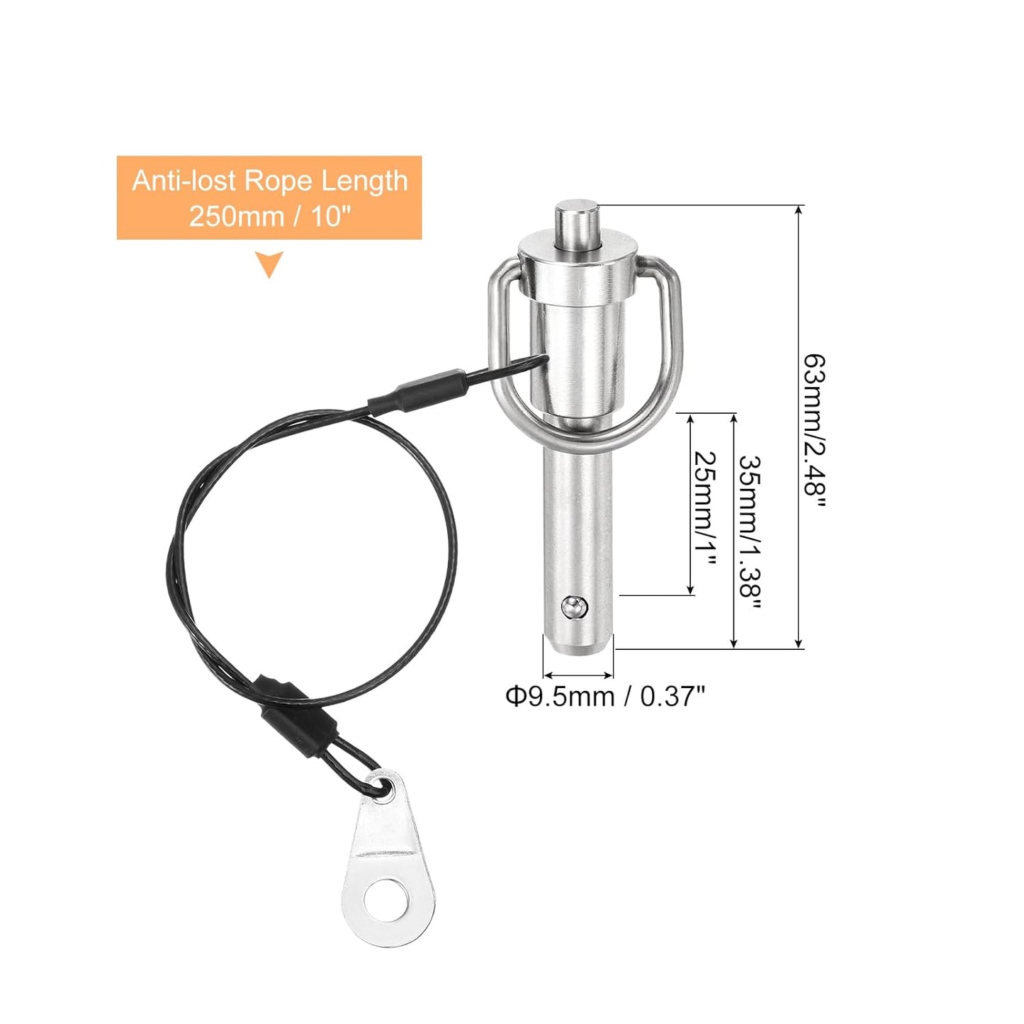 uxcell 1 Pcs Quick Release Pin, 3/8" x 1"(Dia. x L) Push-Button Ball Locking Pin 304 Stainless Steel Ring Handle Locking Pin with Wire for Audio Bimini Top Marine, Silver