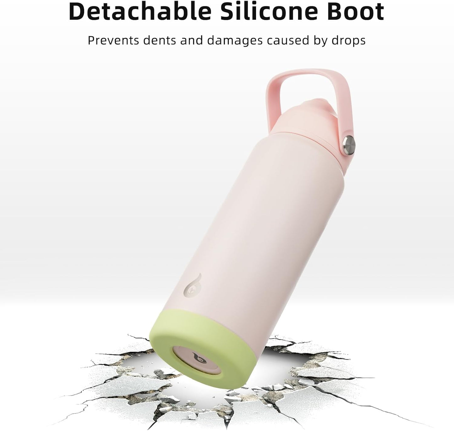 BJPKPK Insulated Water Bottle with Straw Lid, 18oz Thermos Water Bottles, Flex Handle & Non-slip Boot, BPA Free Leak Proof Stainless Steel Metal Thermos, Tumblers, Cups,Pearl Pink