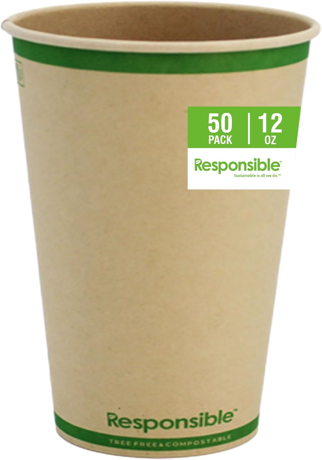 Certified Compostable 12 oz Paper Cups, Cold ＆ Hot Coffee Cups, Disposable Paper Cups, Extra Strength Disposable Cups, Made without PFAS (50 count)