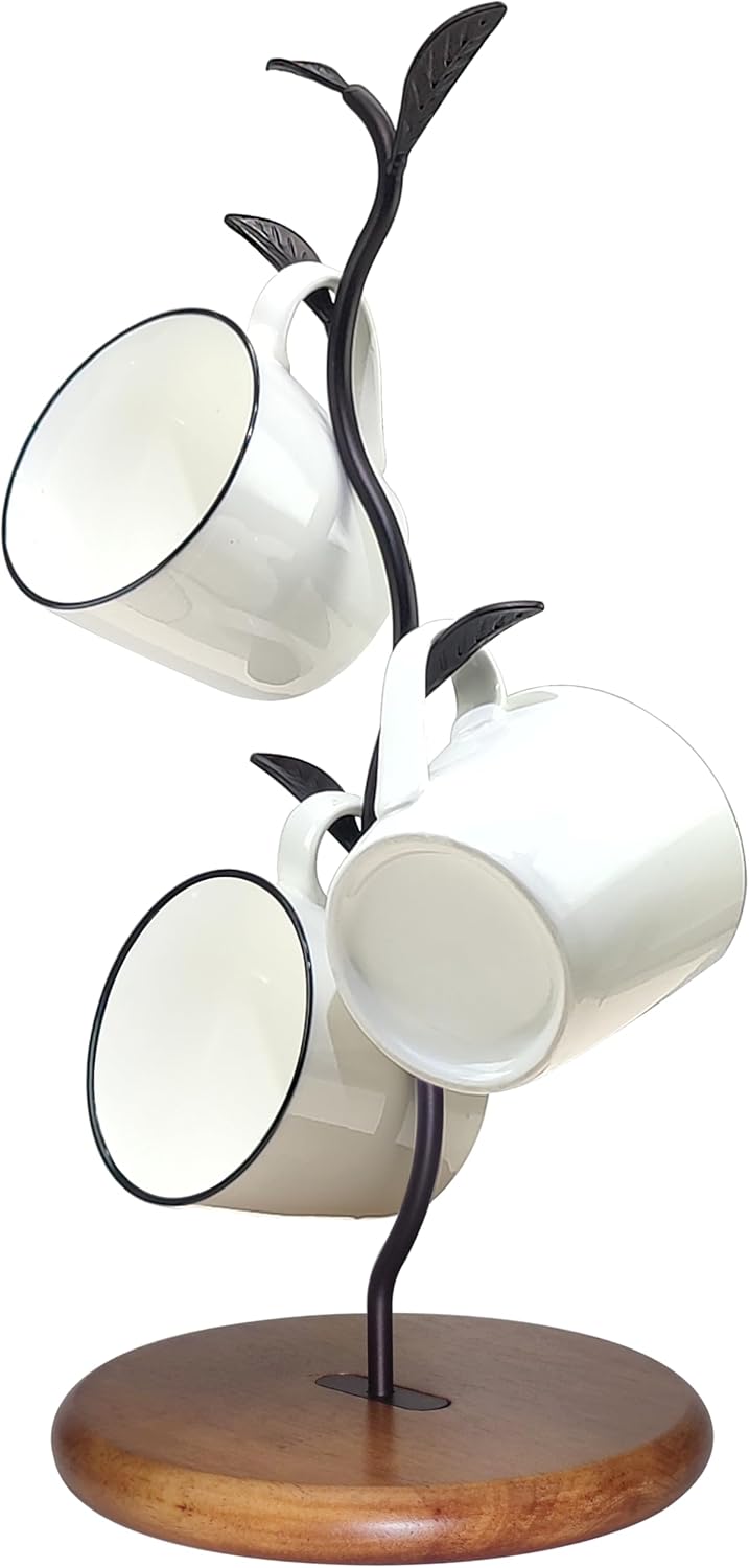 Coffee Mug Holder Tree Rack for Counter,Leaf Shaped Tea Cup Mug Holder Stand for Countertop,Perfect Coffee Bar Accessory & Kitchen Home Organizer Black