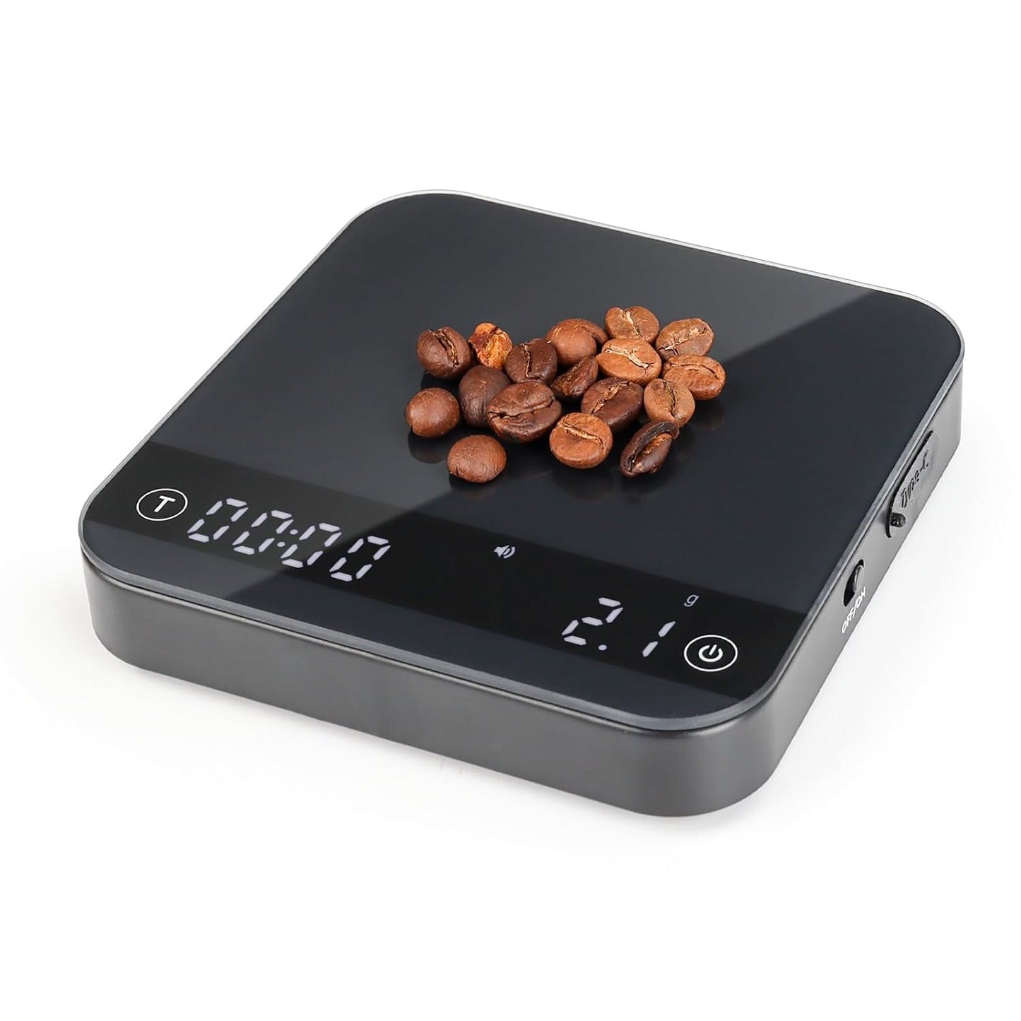 KitchenTour CaféMetric Coffee Scale with Timer 0.1g/2000g - Precision Scale for Espresso & Pour Over - Water Flow Speed Mode and Coffee Powder-to-Liquid Ratio Mode - Rechargeable, LCD Display-Black