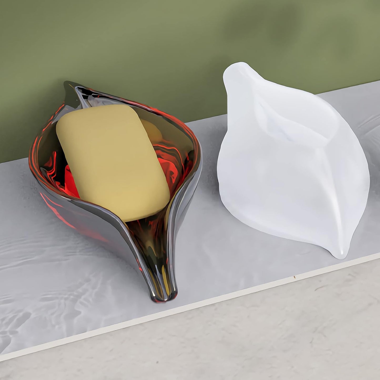 Self-Draining Leaf Shape Soap Tray - Silicone Resin Mold for Epoxy Casting, DIY Soap Holder