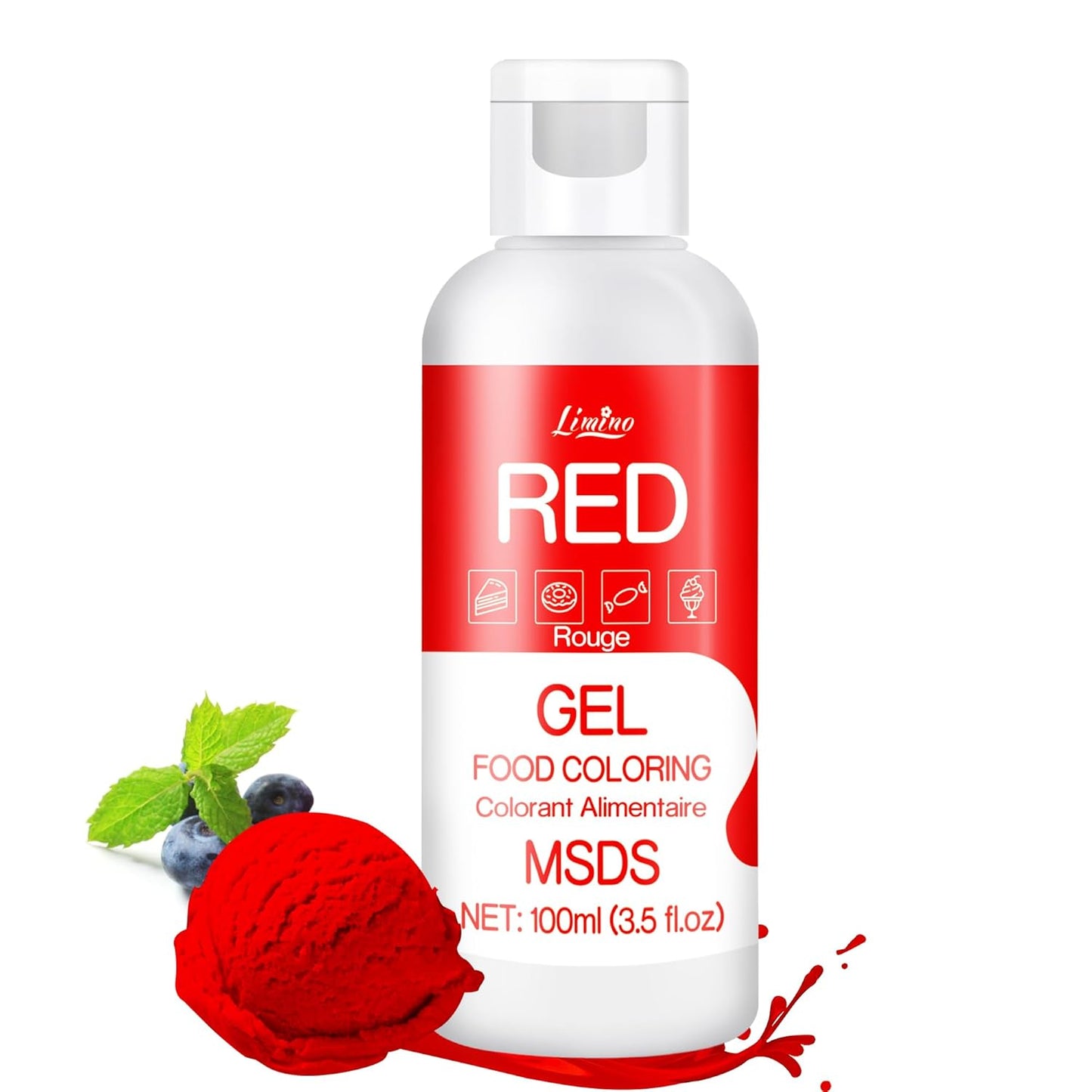 Gel Food Coloring - 3.5 fl.oz Vivid Food Coloring Gel for Baking, Cake Decorating, Cookie, Fondant, Macaron - Tasteless Concentrated Edible Food Color Dye for Icing, Slime, Drinks, DIY Crafts (Red)