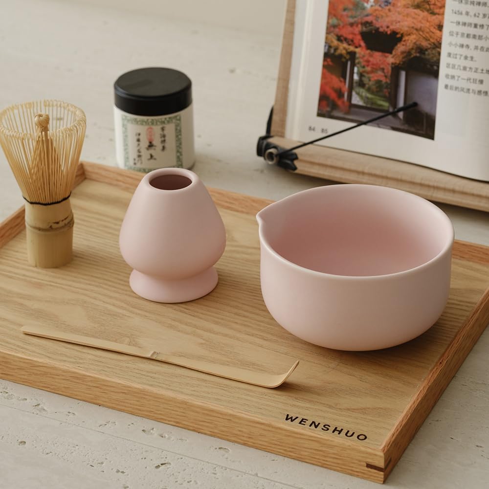 Matcha Kit - Premium Matcha Whisk Set with Traditional Bamboo Tools, Ideal Matcha Tea Set for Home (Matte Soft Pink)