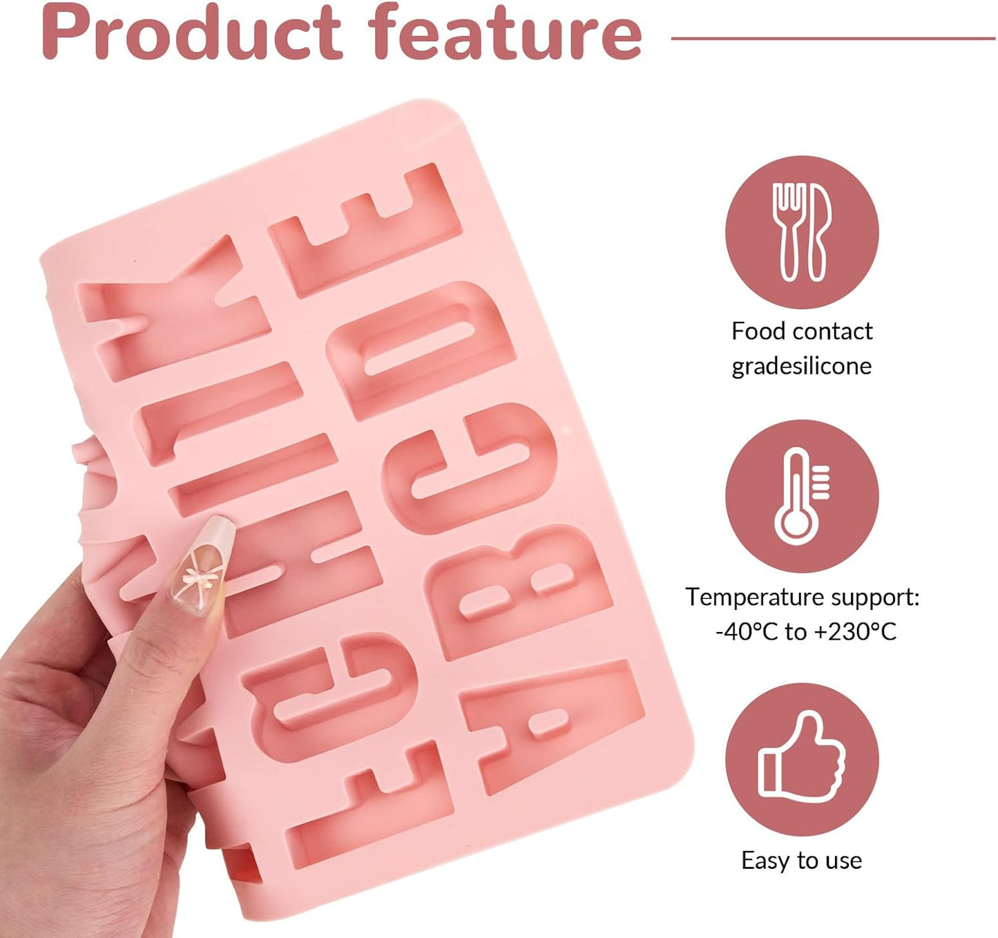 1 Pcs 26 Cavities Silicone Alphabet Chocolate Molds, Letter Molds for Chocolate, Candy, Cake, Biscuit, Large Depth, Easy Release and Clean