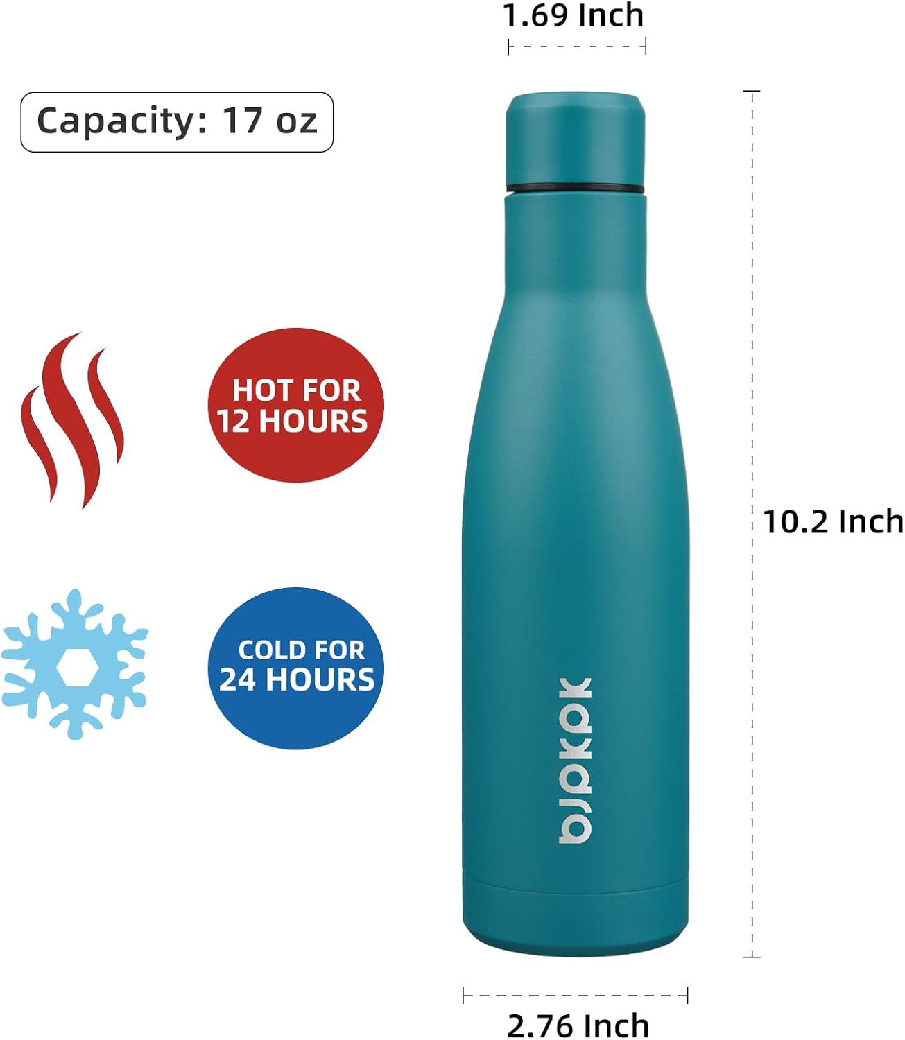 BJPKPK 17oz Insulated Water Bottles Stainless Steel Sports Water Bottles Keep Cold and Hot for Travel Dishwasher Safe,Lake Blue