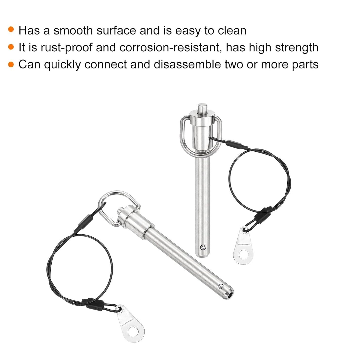 uxcell 1 Pcs Quick Release Pin, 3/8" x 2.52"(Dia. x L) Push-Button Ball Locking Pin 304 Stainless Steel Ring Handle Locking Pin with Wire for Audio Bimini Top Marine, Silver