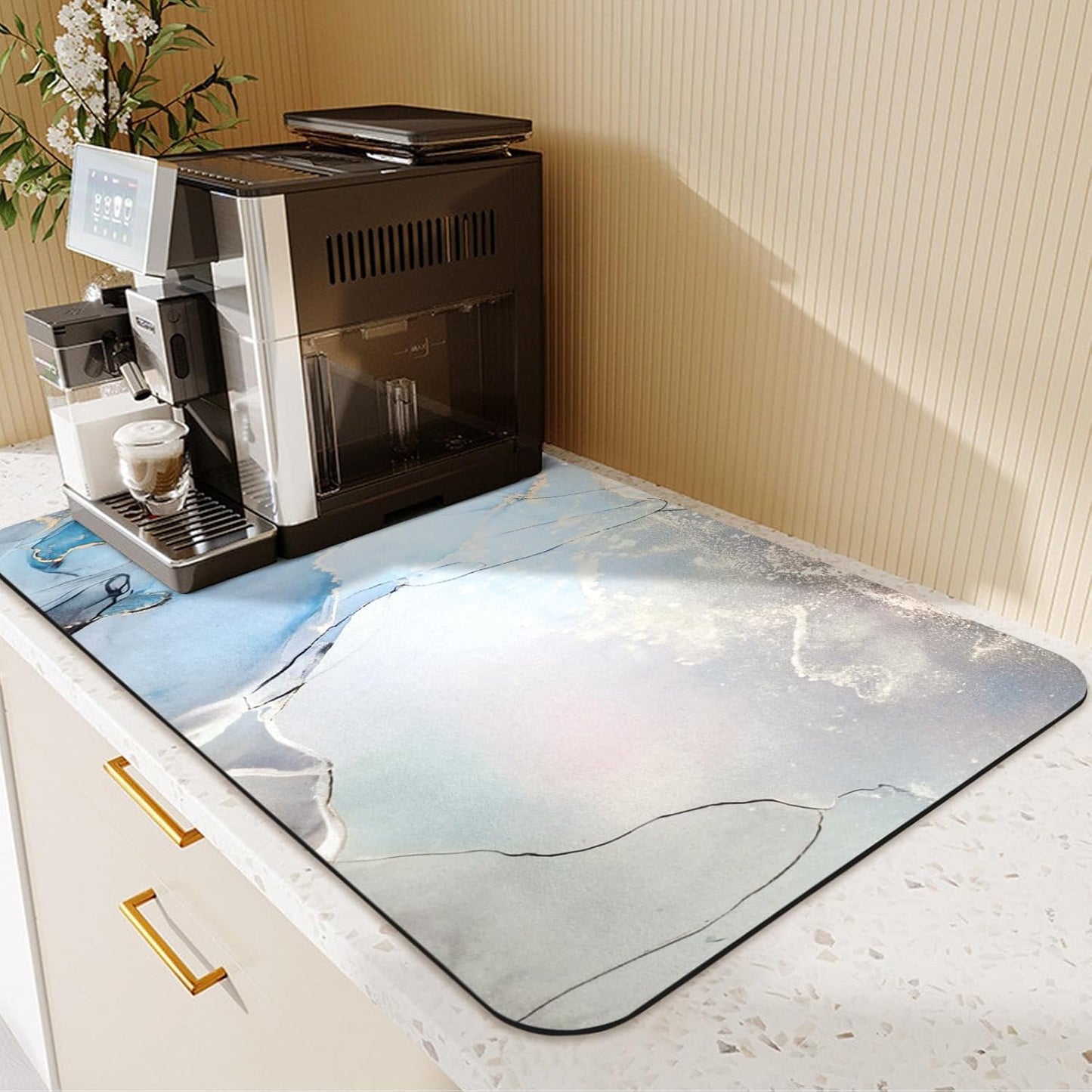 19.5" x 12" Dish Drying Mat & 24" x 5.5" Sink Splash Guard, Super Absorbent Drainer Rack Mat for Kitchen Counter Coffee Bar