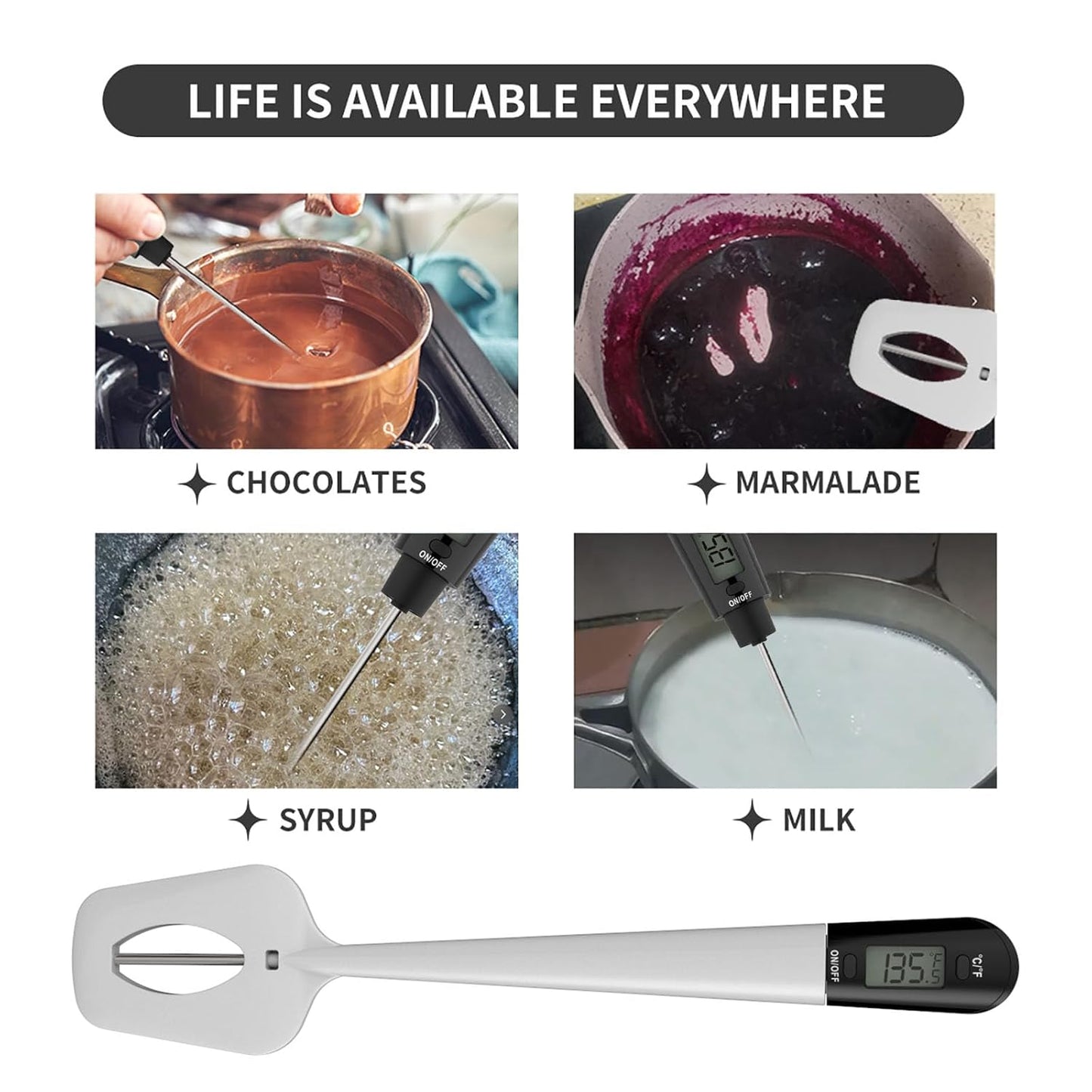 Efeng Digital Meat Thermometer Candy Thermometer Spatula Thermometerwith Pot Clip & 9" Probe – Fast Instant Read Digital Food Thermometer for Candy Chocolate Jam Meat, BPA Free Silicon Frying