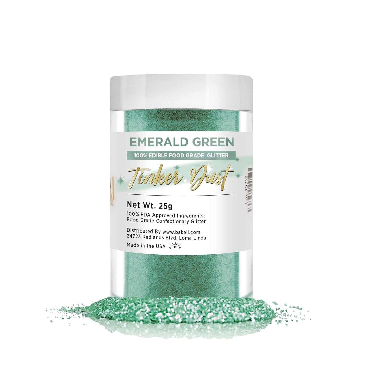 Bakell Bulk Size | Emerald Deep Tinker Dust Edible Glitter Jar | Food Grade Gourmet Garnish Green 25g