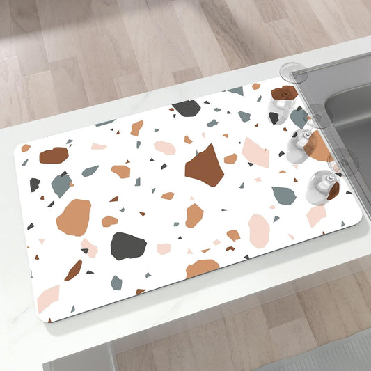 Coffee Bar Mat for Countertop, 17" X 28” Super Absorbent Dish Drying Mat, Large Kitchen Counter Mats Fits Under Coffee Maker, Non-slip Espresso Machine Pad, Terrazzo