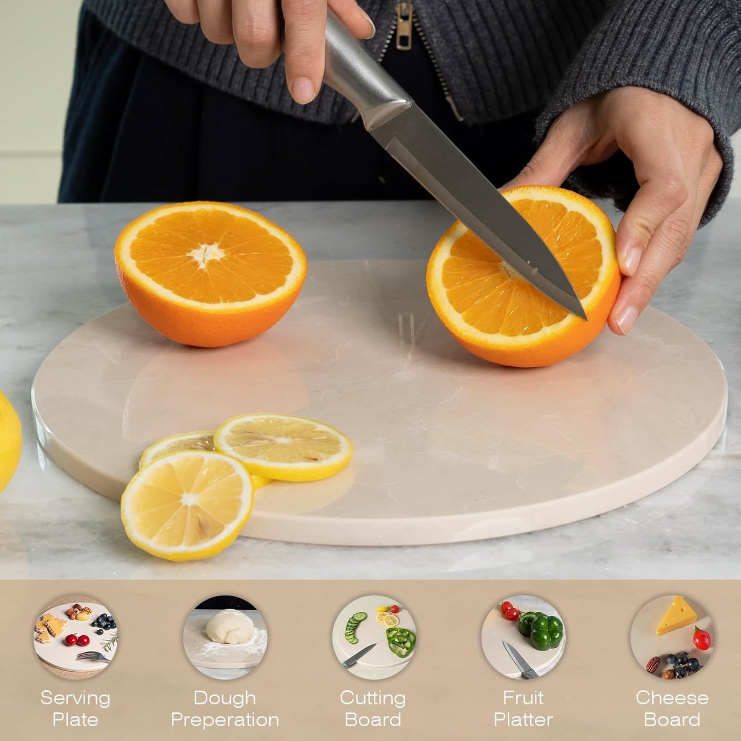 Koville 11 Inch Marble Round Cutting Board for Kitchen Countertop, Natural Marble Pastry Board Cheese Boards Charcuterie Board Stone Slab for Kitchen Decor, Stone Slab for Baking