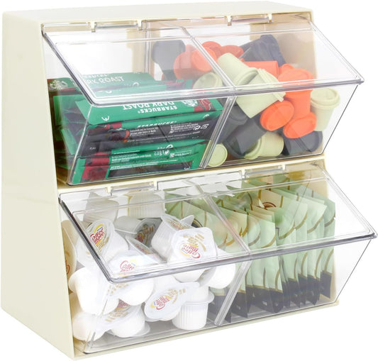 Bokelai Plastic Tea Bag Organizer with Lid - Large Capacity K Cup Holder Countertop Storage Station for Capsule Creamer Sugar Pods Face Mask Organizer Cream/Clear