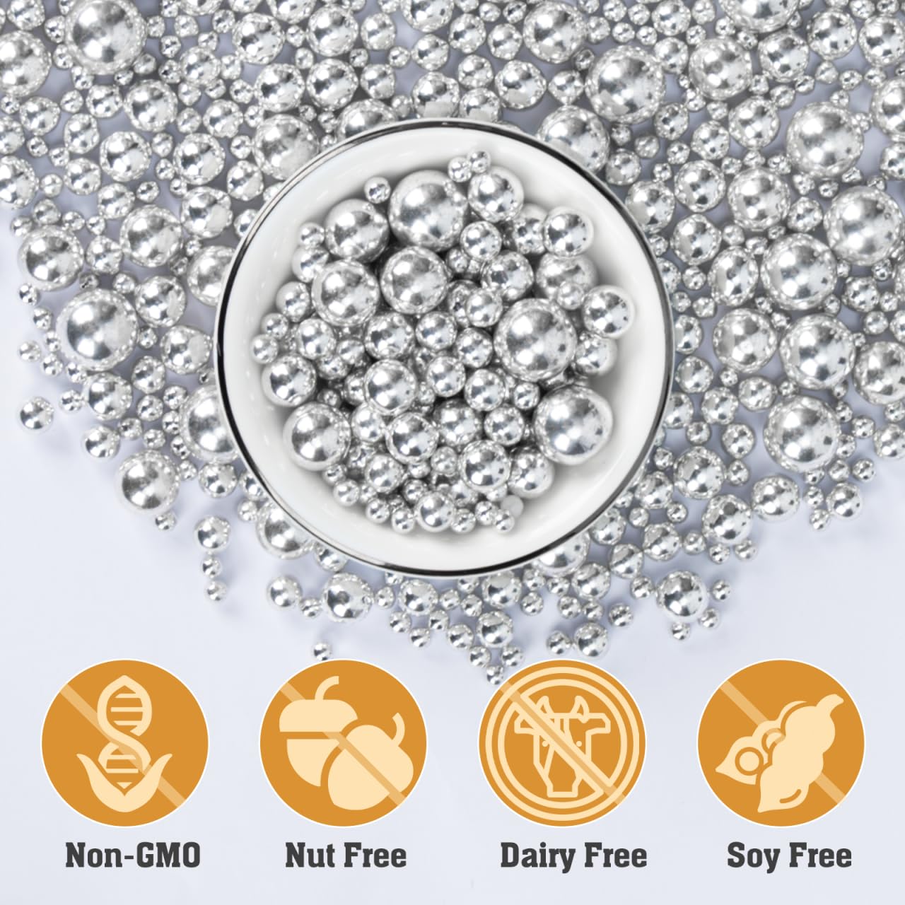 Twisweet Silver Pearl Sprinkles for Cake Decorating, Edible Sugar Pearls for Baking, Mix Size, Cake Topper Cupcake Cookie Ice Cream Dessert Decorations, Valentines Birthday Christmas Supplies (130g/4.58oz)