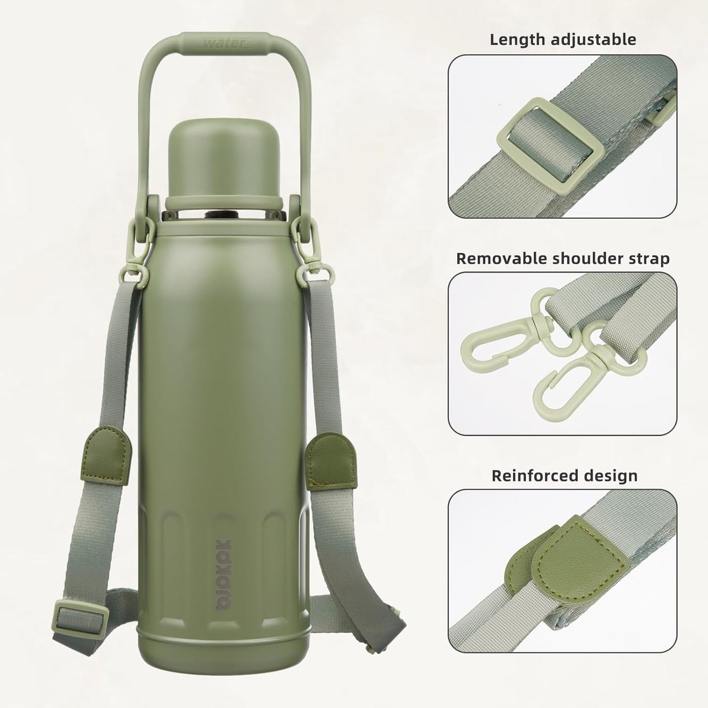 BJPKPK Insulated 50oz Thermos Water Bottle with Lid and Carry Handle Insulated Stainless Steel Water Bottles for Outdoor Sports,Army Green