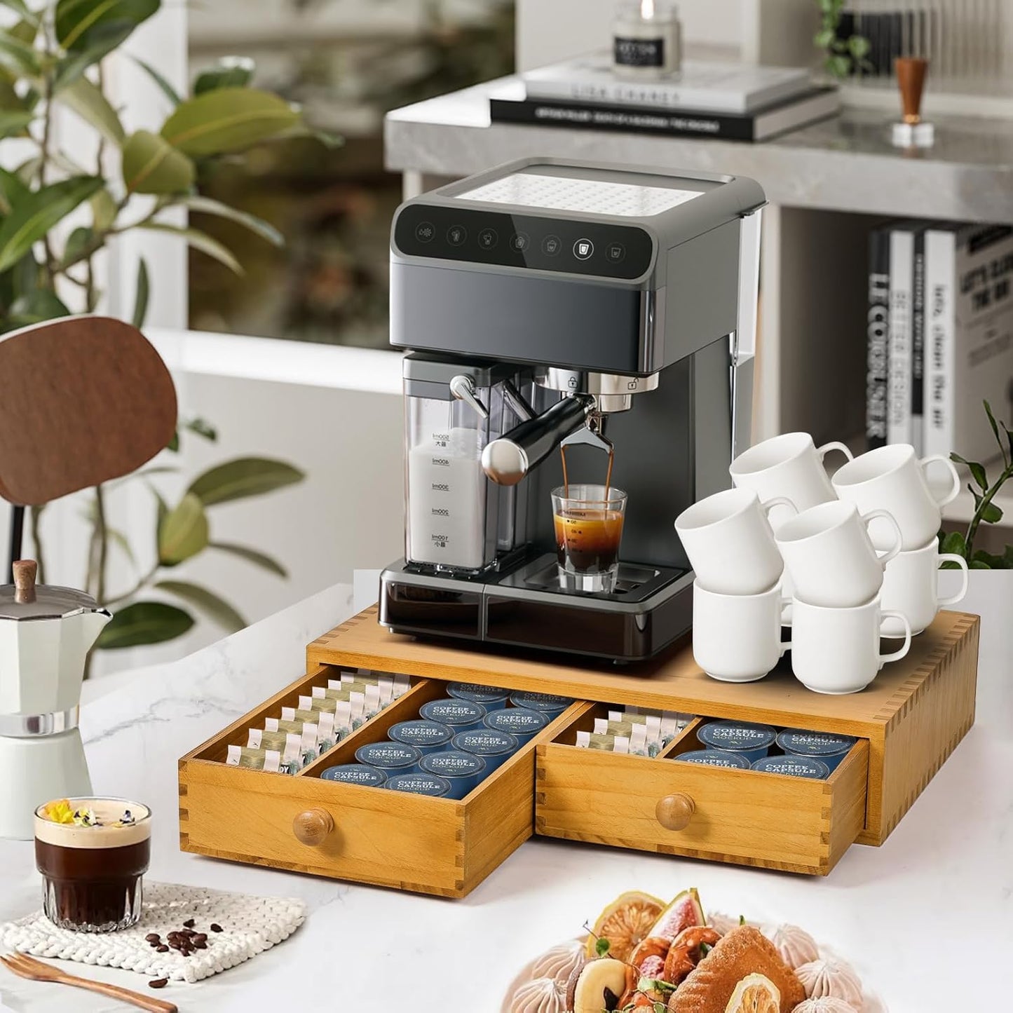 K Cup Storage Organizer,Wood Coffee Pod and Tea Bag Holder,Kcup Drawer Coffee Maker Stand,Home Kitchen Counter Holds Up to 30 Pods Capacity