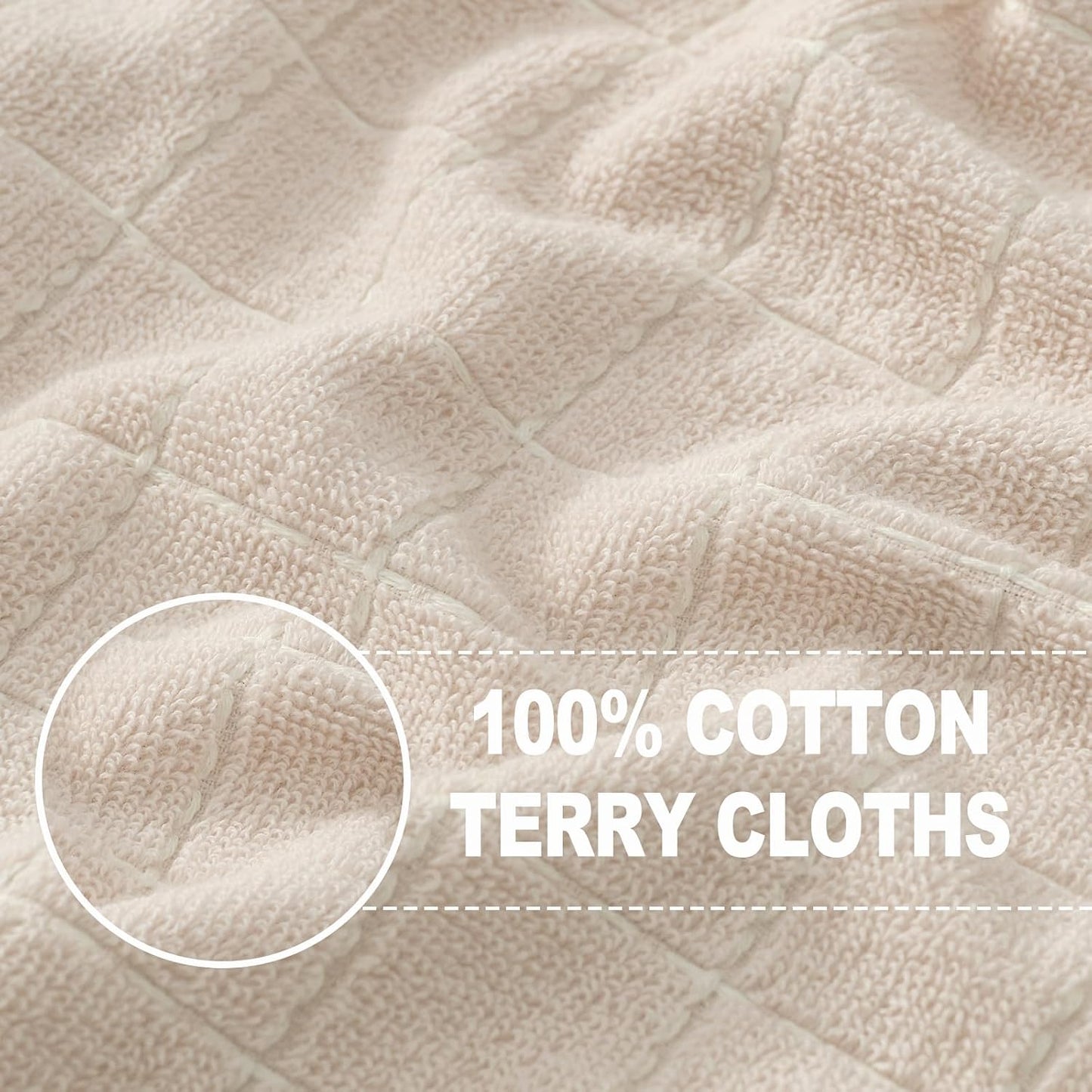 Homaxy 100% Cotton Terry Kitchen Towels(Beige, 13 x 28 inches), Checkered Designed, Soft and Super Absorbent Dish Towels, 4 Pack