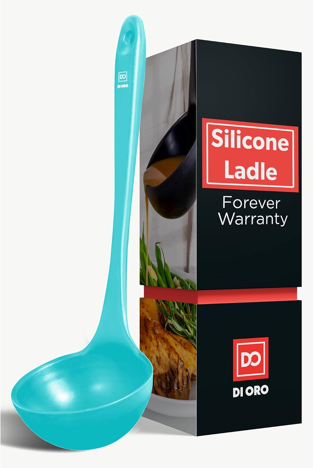 DI ORO Silicone Ladle - Heat-Resistant Large Kitchen Soup Spoon for Cooking & Serving - Nonstick Cookware Safe With Wide Bowl - Dishwasher Safe Utensil (Teal)