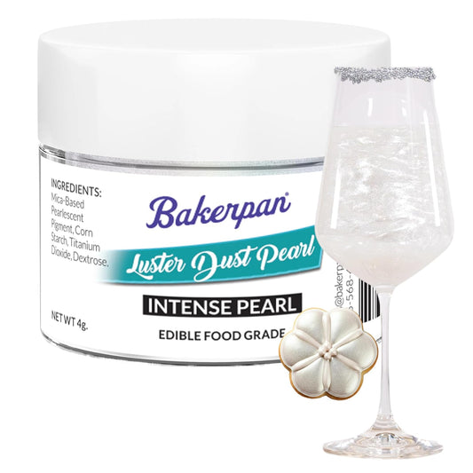 Bakerpan Pearl Luster Dust Edible, Intense White Edible Glitter for Cocktails, 4 Grams Edible Glitter for Cake Decorating, Cookies, Chocolates and Candies, Drinks (Made in USA)